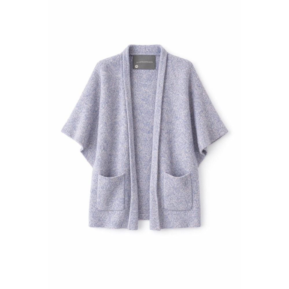 Anthropologie Blue Purple Marled‎ Knit Open Front Cardigan Wrap Pockets One Size